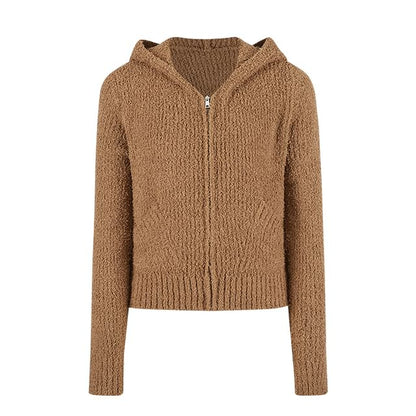 Plain Hooded Zip Cardigan