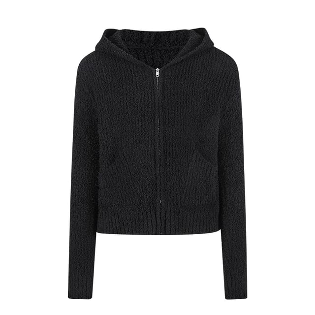 Plain Hooded Zip Cardigan