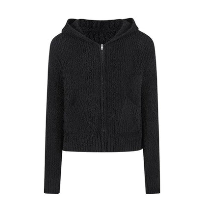 Plain Hooded Zip Cardigan