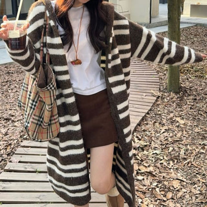 Striped Drawstring Hooded Cardigan (Various Designs)