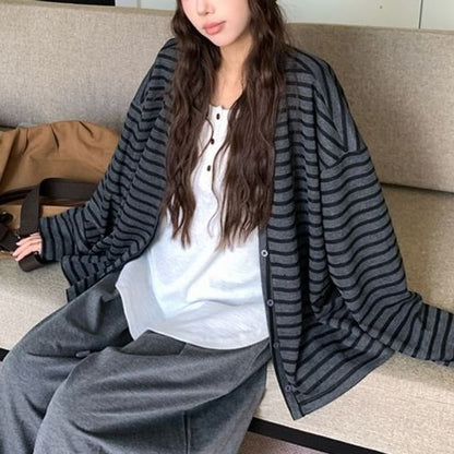 V-Neck Striped Cardigan