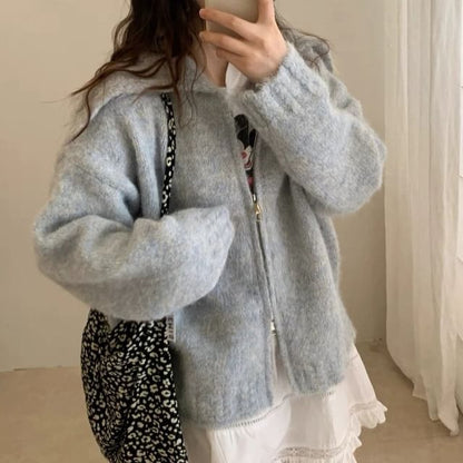 Double Zip Plain Cardigan
