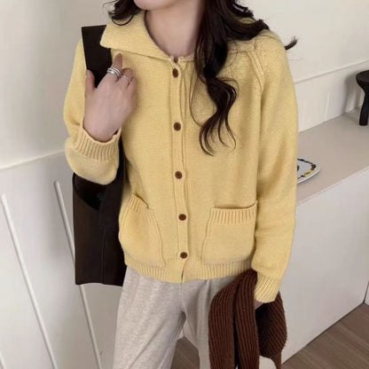Collared Plain Button-Up Cardigan