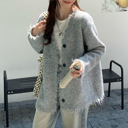 Frayed Plain Cardigan