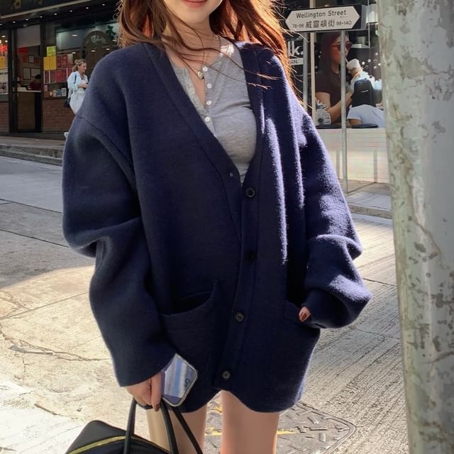 Set: V-Neck Plain Cardigan + Mid Rise Hot Pants