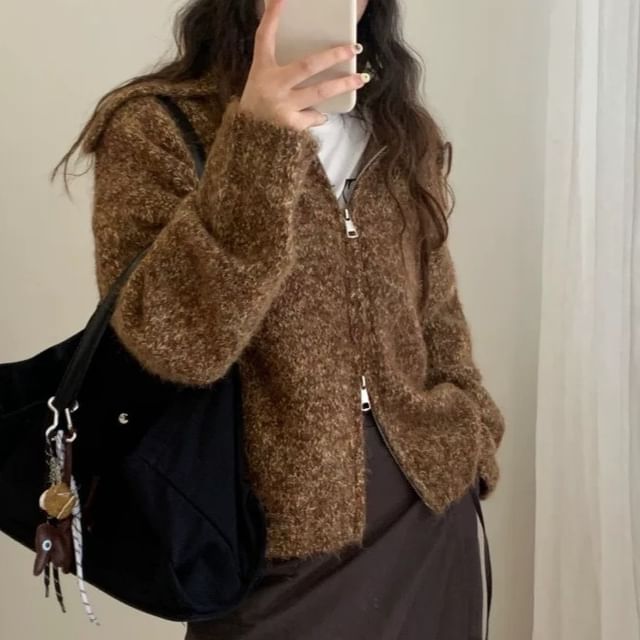 Double Zip Plain Cardigan