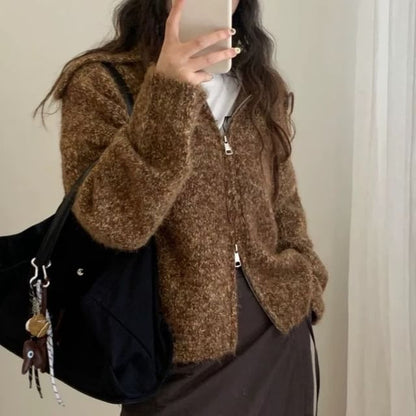 Double Zip Plain Cardigan