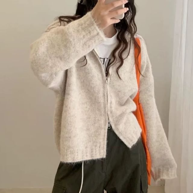Double Zip Plain Cardigan