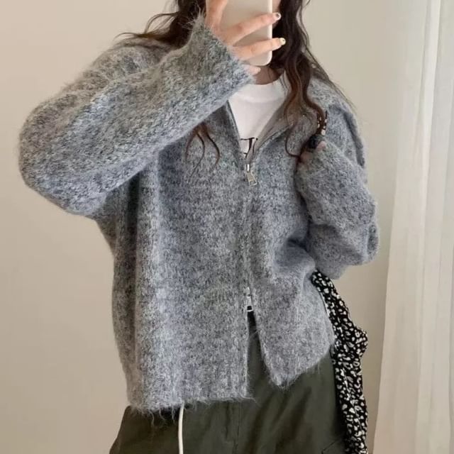Double Zip Plain Cardigan