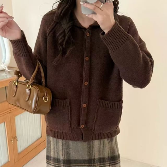 Collared Plain Button-Up Cardigan
