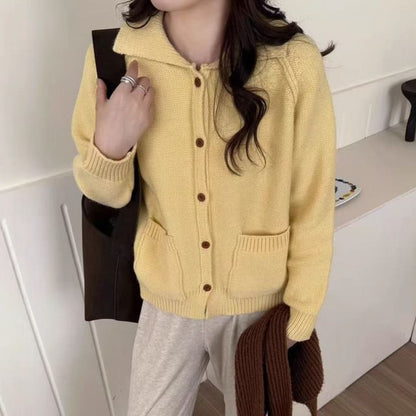 Collared Plain Button-Up Cardigan