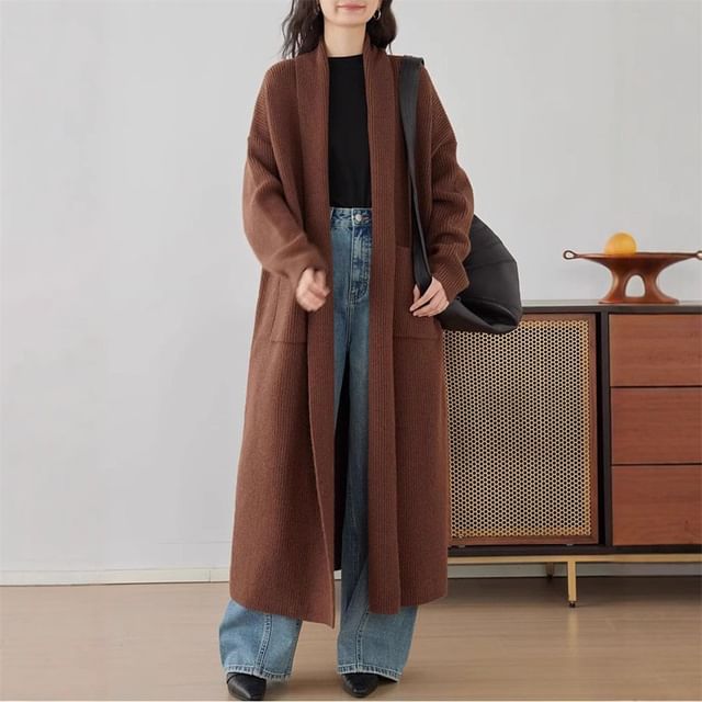 Open Front Plain Long Cardigan