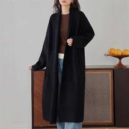 Open Front Plain Long Cardigan