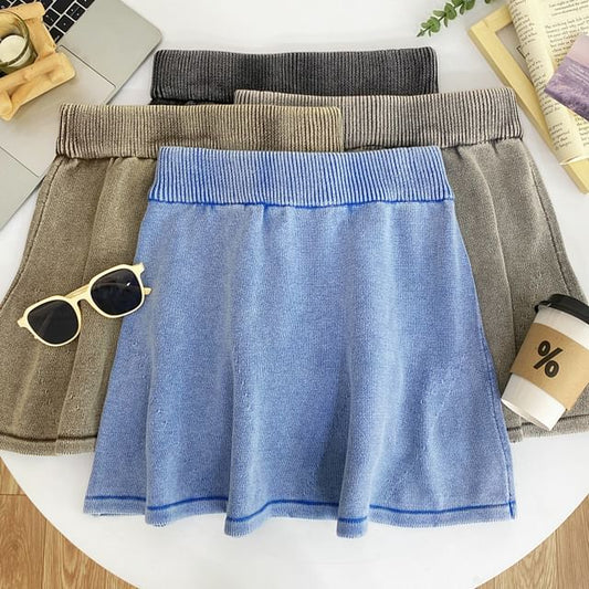 Washed Knit Mini A-Line Skirt High Rise