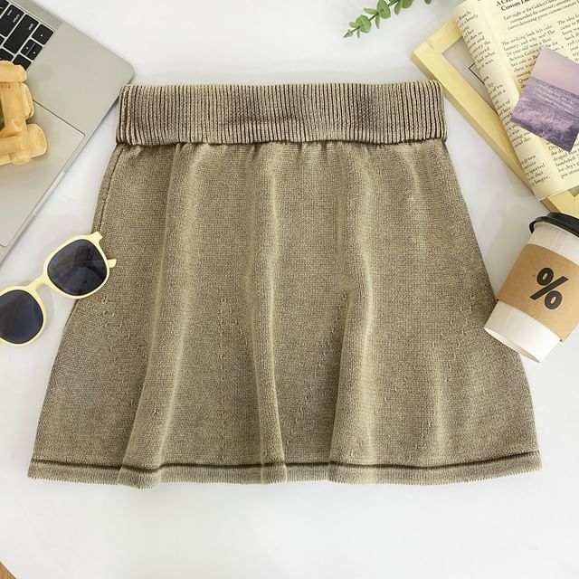 Washed Knit Mini A-Line Skirt High Rise