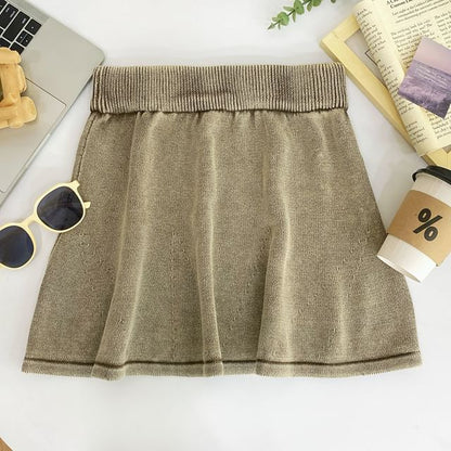 Washed Knit Mini A-Line Skirt High Rise