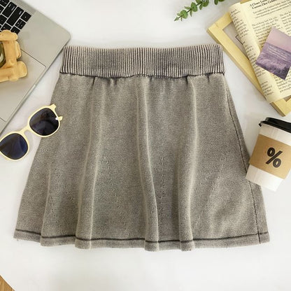 Washed Knit Mini A-Line Skirt High Rise