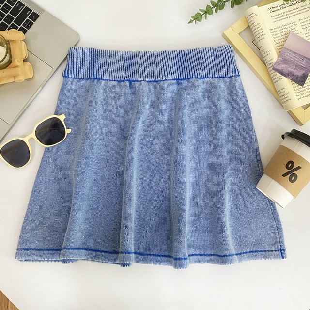 Washed Knit Mini A-Line Skirt High Rise