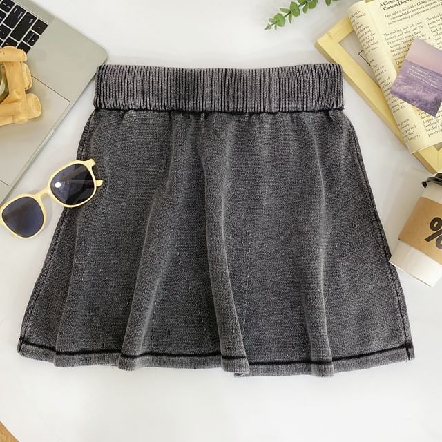 Washed Knit Mini A-Line Skirt High Rise
