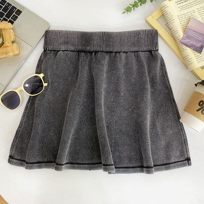 Washed Knit Mini A-Line Skirt High Rise