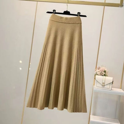 Solid Knit Maxi A-Line Skirt High Waist