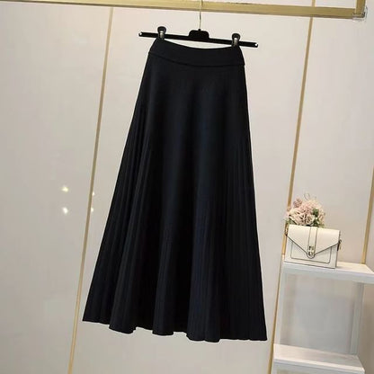 Solid Knit Maxi A-Line Skirt High Waist
