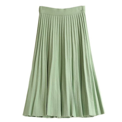 Solid Knit Pleated Midi Skirt High Rise