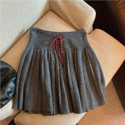 Solid Pleated Mini Skirt High Rise