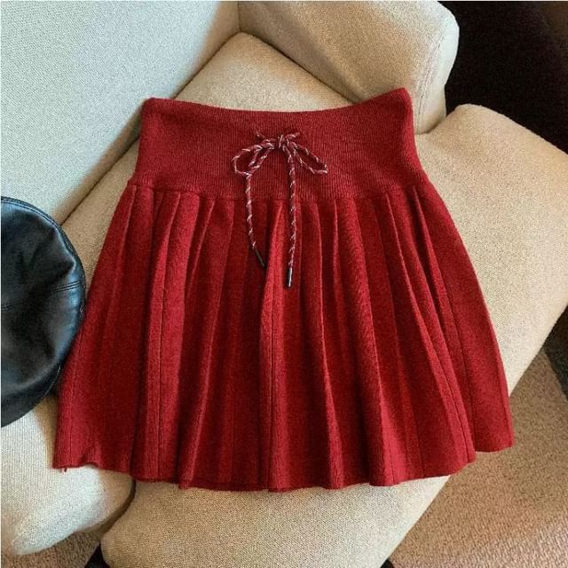 Solid Pleated Mini Skirt High Rise