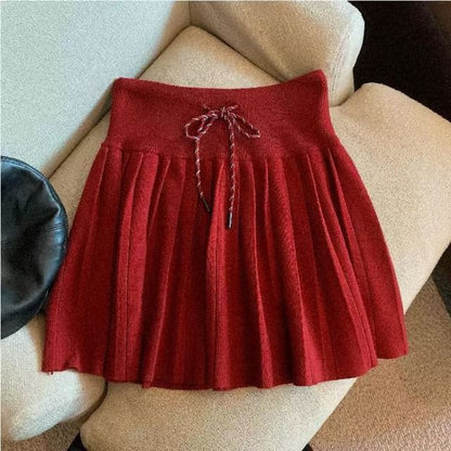 Solid Pleated Mini Skirt High Rise