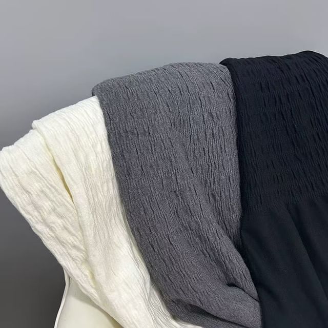 Solid Ruched Knit Midi A-Line Skirt High Rise