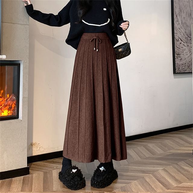 Solid Maxi A-Line Skirt High Rise