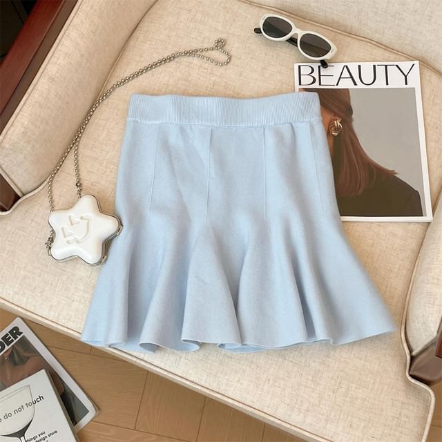 Solid Ruffle Mini A-Line Skirt High Waist