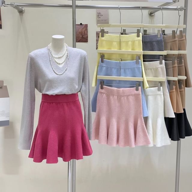 Solid Ruffle Mini A-Line Skirt High Waist