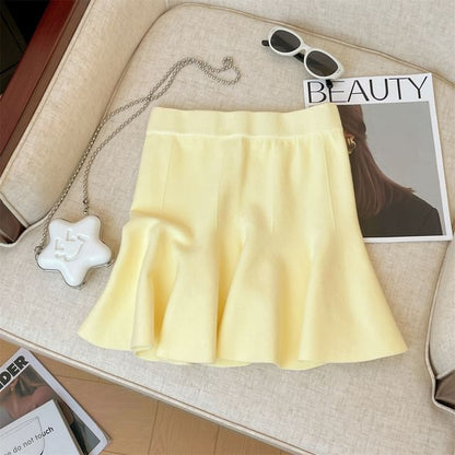 Solid Ruffle Mini A-Line Skirt High Waist