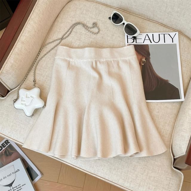 Solid Ruffle Mini A-Line Skirt High Waist
