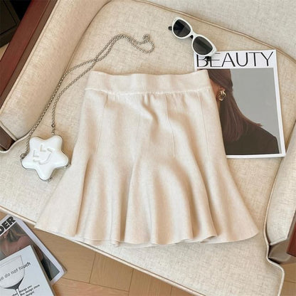 Solid Ruffle Mini A-Line Skirt High Waist