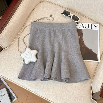 Solid Ruffle Mini A-Line Skirt High Waist