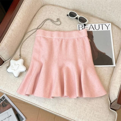 Solid Ruffle Mini A-Line Skirt High Waist