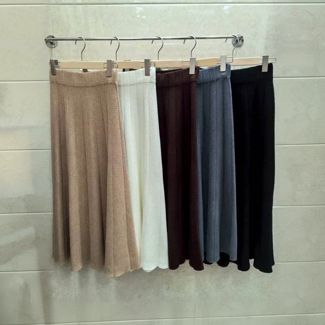 Solid Knit Midi A-Line Skirt High Rise