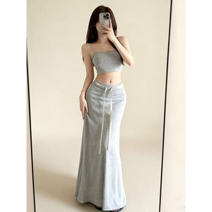 Solid Maxi A-Line Skirt with Drawstring Waist