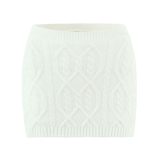 One-Shoulder Cable-Knit Sweater & Mini Pencil Skirt Set