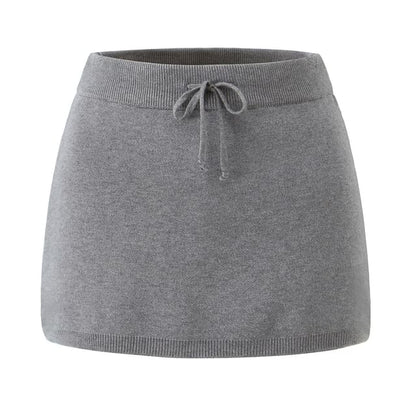Crew Neck Ribbed Tank & Cardigan & Mini A-Line Skirt Set