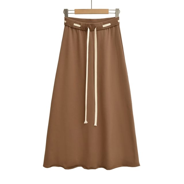 Solid Maxi A-Line Skirt with Drawstring Waist