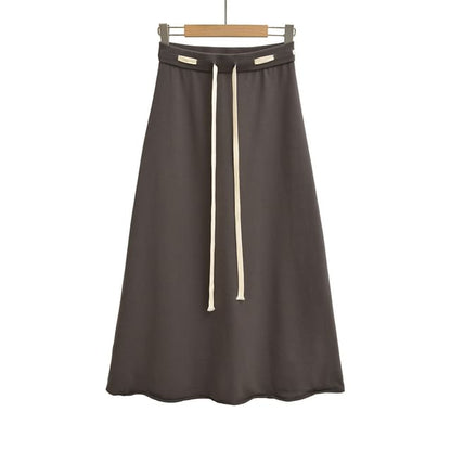 Solid Maxi A-Line Skirt with Drawstring Waist
