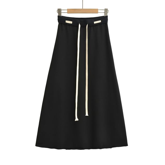 Solid Maxi A-Line Skirt with Drawstring Waist