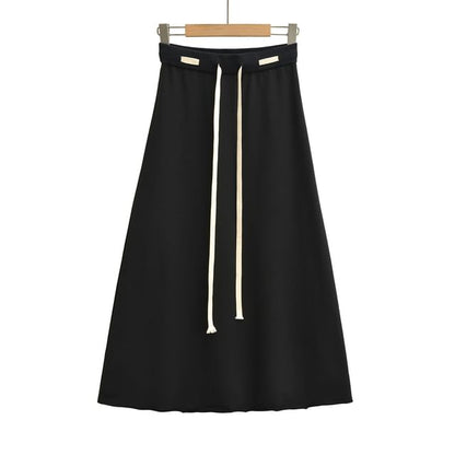 Solid Maxi A-Line Skirt with Drawstring Waist