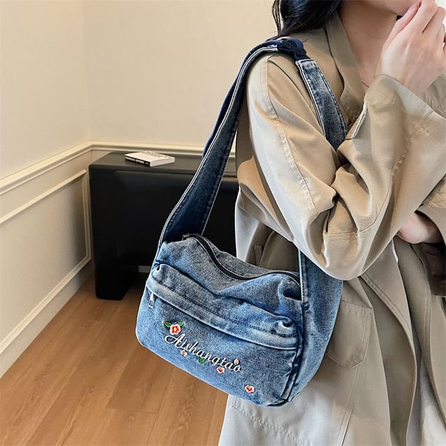 Washed Denim Shoulder Bag