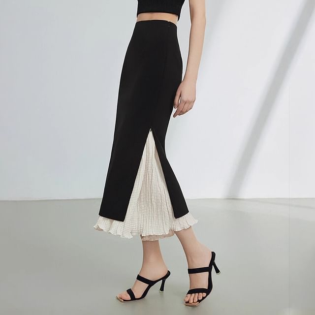 Two Tone Pencil Skirt - High Rise Midi
