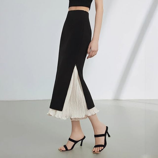 Two Tone Pencil Skirt - High Rise Midi